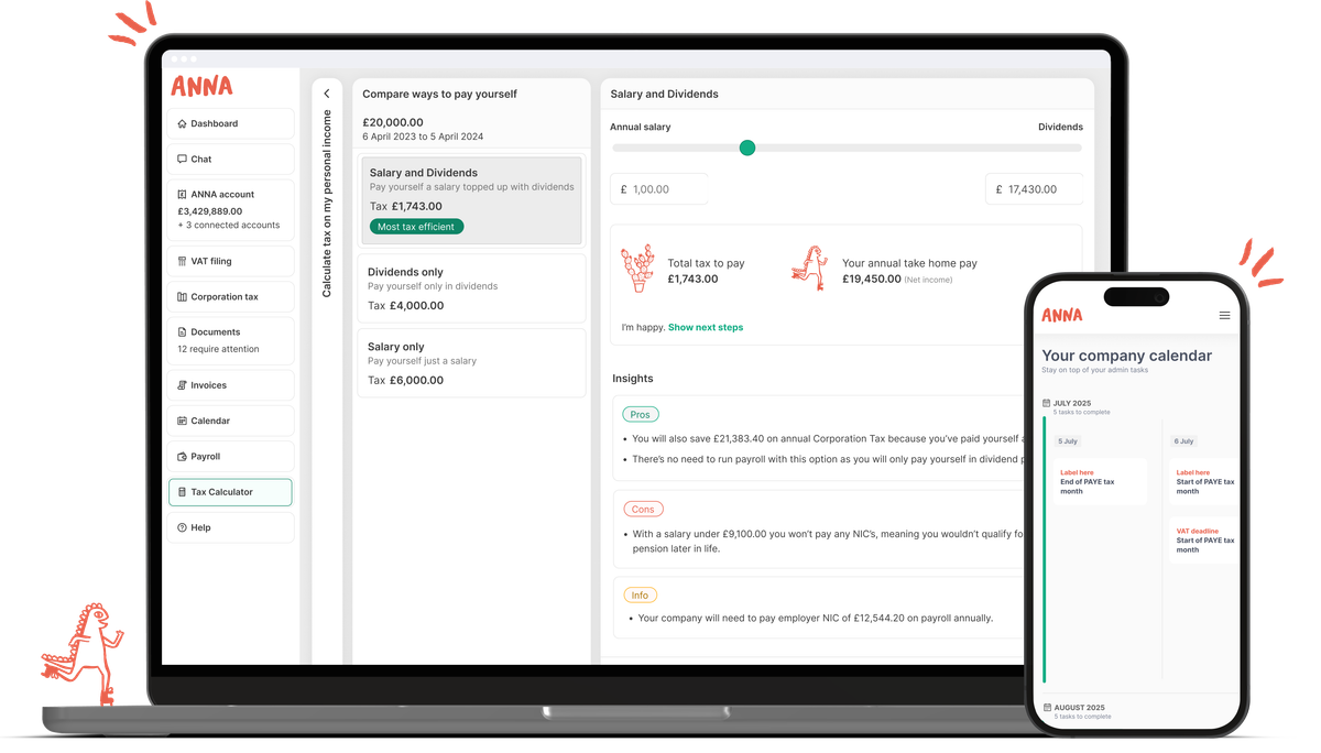 ANNA +Taxes interface on desktop and mobile devices