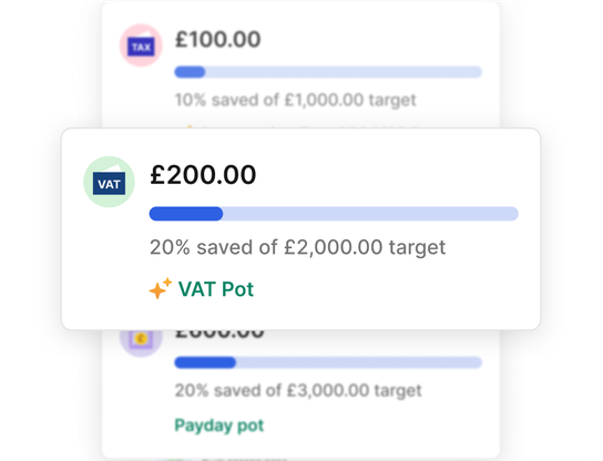 ANNA Money Manager screen showing automated savings pots for corporation tax, VAT, and payday funds