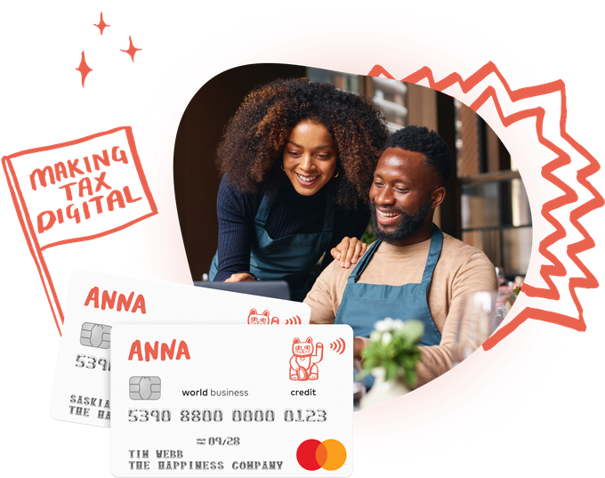 ANNA business account mobile app showing dashboard with account balance and transaction history