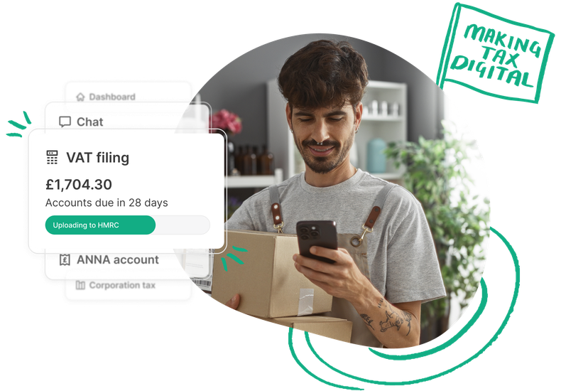 ANNA business account mobile app showing dashboard with account balance and transaction history